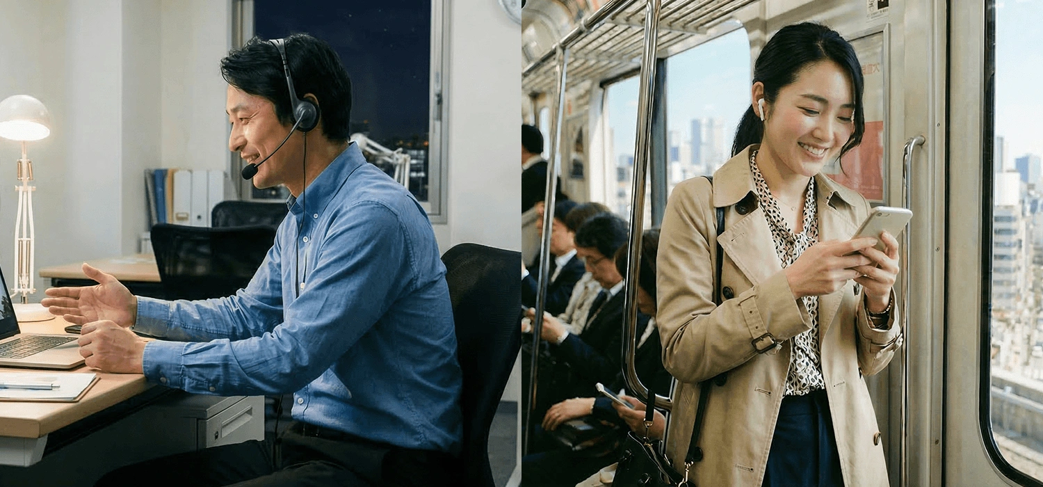 24時間365日予約不要でレッスン受講可能 - 朝・昼・夜いつでもスマホでビジネス英会話
