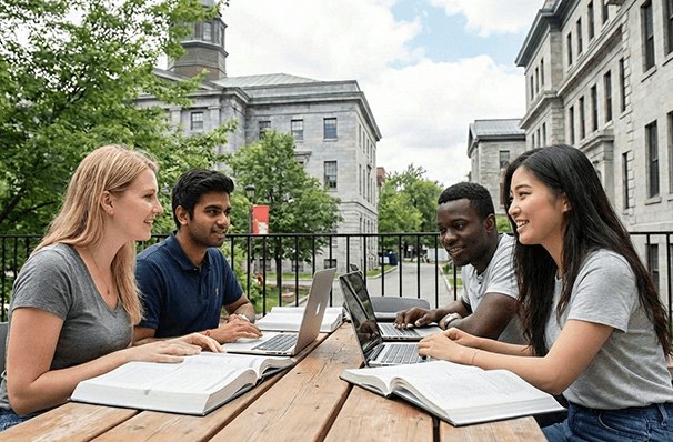 モントリオールで英語やフランス語を学ぶ留学生の勉強風景