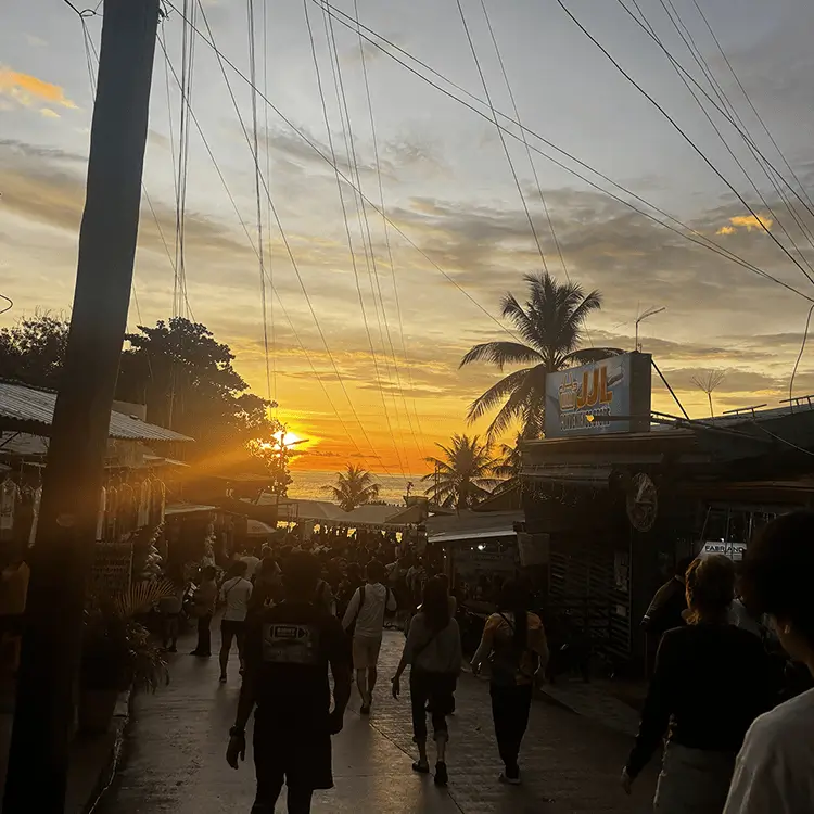 ヤシの木のシルエットと美しいオレンジの夕日