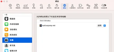 系統設定中的相機與麥克風一覽設定頁面